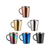 Color ME! 10 Oz 18/8 Stainless Steel Coffee Mug Set of 6 Insulated Double Walled Coffee Mugs with Ha