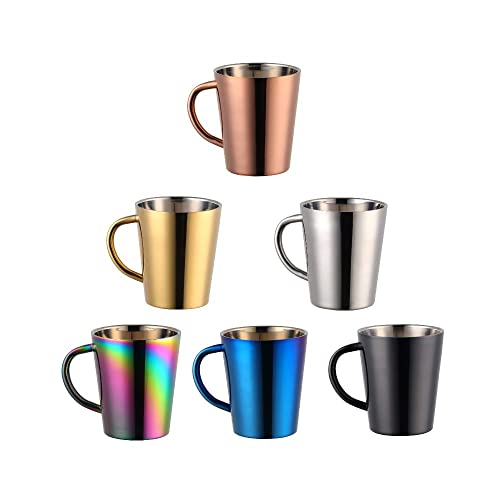 Color Me! 10 Oz 18/8 Stainless Steel Coffee Mug Set Of 6 Insulated Double Walled Coffee Mugs With Handles Shatterproof Metal Coffee Cup Travel Camping Mugs, Dishwasher Safe, Eco Friendly #TOP8