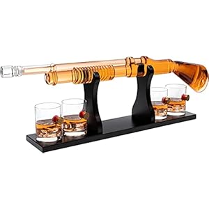 Shotgun Whiskey Decanter Set – Limited Edition – 800 ml & 4 12oz Bullet Glasses – Unique Gift – Drinking Party Accessory, Handmade Gun Liquor Decanter, Tik Tok Gun Decanter Gifts for Dad