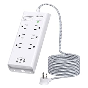 Power Strip Surge Protector – Addtam 10Ft Long Extension Cord with 6 Outlets and 3 USB Ports, Flat Plug Overload Surge Protection Outlet Strip, Wall Mount for Home, Office and More