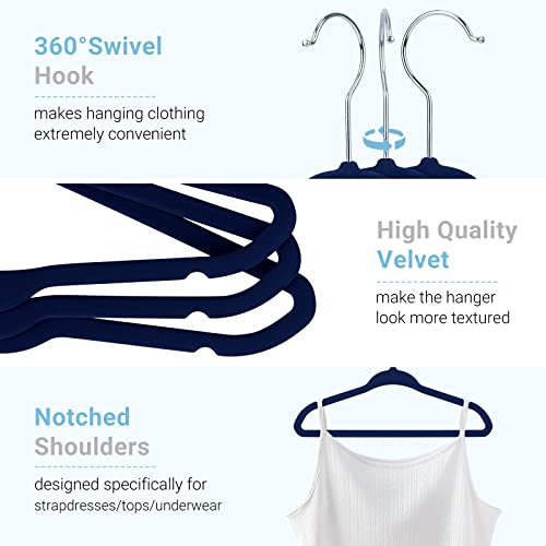 Velvet Kids Hangers 30 Pack, Space Saving Ultra Thin Baby Hangers For Closet, Non Slip Hangers For Children Skirt Dress Pants, Heavy Duty Infant Clothes Hangers - Navy Blue #TOP1