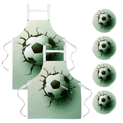 Lot de 2 tabliers de cuisine football taille One Large avec 4 broches incluses