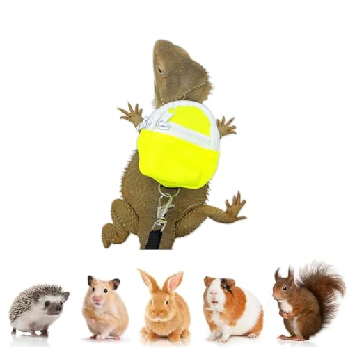 Image of Bearded Dragons Harness Leashes Set Cute Backpack Back to School Design for Small Pets Reptile Lizard Crested Gecko Chameleon Rat Hamster Squrriel Ferret Photo Shoot (Yellow)