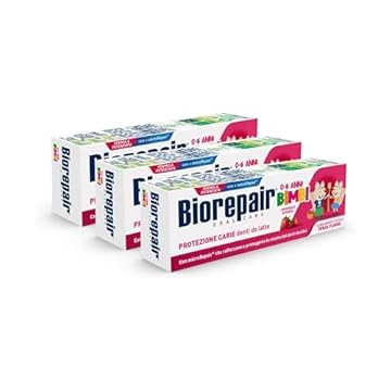 Biorepair Bimbi, Dentifricio Protezione Carie, Bambini 0-6 Anni, Con Estratto di Fragola, Con MicroRepair, Clinicamente Testato, Senza Fluoro e Coloranti, 3x50ml