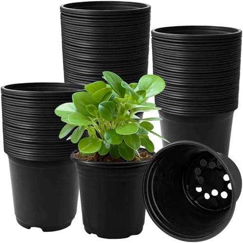 OJYUDD 120 Pcs 0.5 Gallon Black Plastic Plant Nursery Pots,Plant Seedling Pots with Drainage Holes,Black Flower Planting Container for Seedlings Transplanting,Planting,Succulent