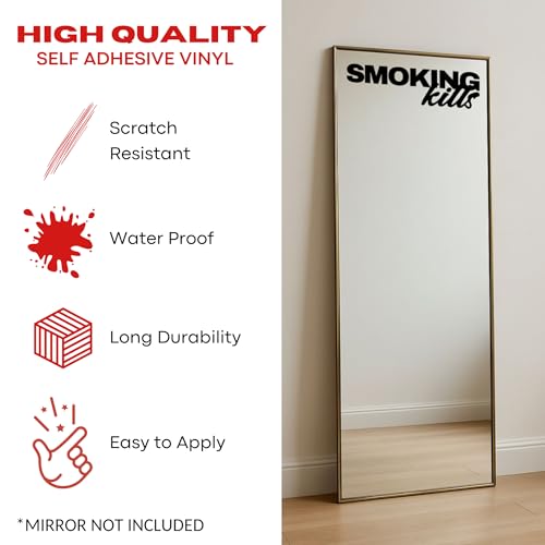 Image of Sticker for Glass & Mirrors| Minimal Vinyl Decal for Bedroom Bathroom & Cafe | Self-Adhesive Waterproof Quote Aesthetic Mirror Sticker | No Mirror Included (Smoking K*lls, Small, Matt Black)