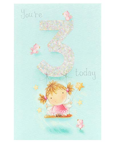 Girl's 3rd Birthday Card - Flitter Finish - Pretty Fairy on a Swing - from The Thinking of You Range (UKG-618498)