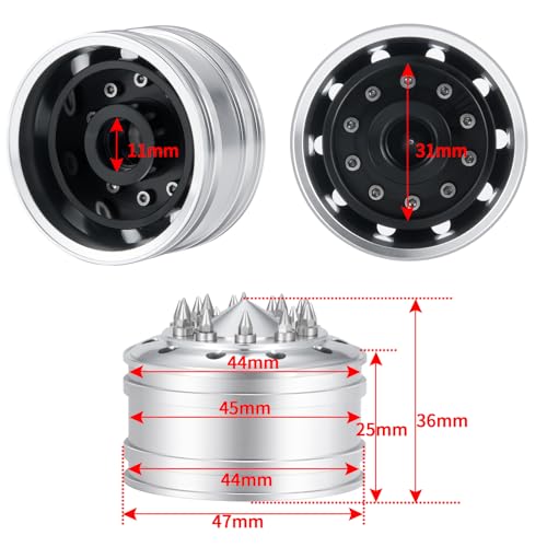 2pcs Metal Front Wheel Rims Bearing Hubs for Tamiya 1/14 Trailer Tractor Truck Climbing RC Upgrade Parts by AXSPEED - Image 2