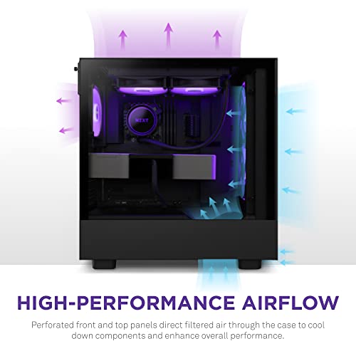 Image of NZXT H5 Flow RGB Compact ATX Mid-Tower Computer Case /Gaming Cabinet - Black | Support Mini-ITX, Micro-ATX, ATX | Pre-Installed 2 x 140mm Front Fans, 1 x 120mm Rear and Bottom Fans - CC-H51FB-R1