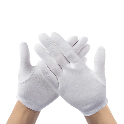12 Pairs Soft White Cotton Gloves Work Gloves Marching Band Parade Formal Dress Gloves for Coin Jewelry Silver Inspection Hand Spa Moisturizing Eczema for Dry Hands,XL