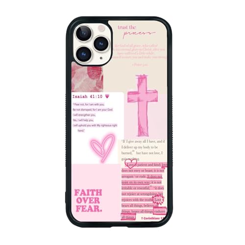 qizjio Bible Verse Phone Case Shockproof Protective Pink Cross Cases for iPhone 11 Pro
