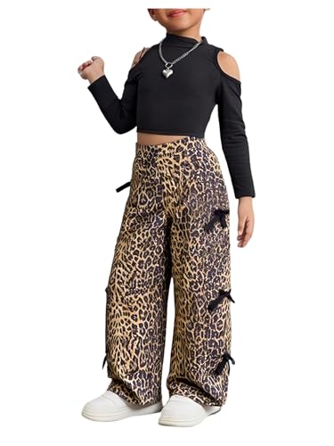 SOLY HUX Toddler Girl's Leopard Bow Pants Y2k Cheetah Print High Waisted Wide Leg Baggy Pants Trousers Multicoloured Leopard 7Y