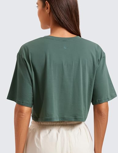 Image of CRZ YOGA Pima Cotton High Neck Crop T-Shirt | Workout, Naturally Soft, Loose Fit, Short Sleeve Tops for Women