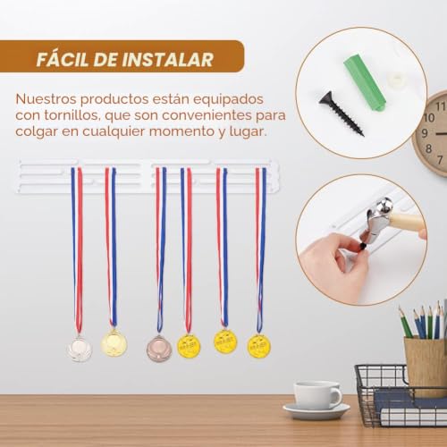 Miniatura 6 de Ahandmaker Soporte Para Medallas, Color Blanco, Para Medallas Deportivas, Fácil De Instalar, Montado En La Pared, Marco De Medallas Para Todos Los Correr, Medallas Deportivas, Medallas De Carreras,