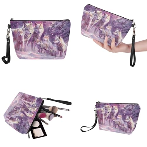 Image of 3D Wolf Top Handle Purse with Wallet, Lightweight Handbag and Wallet Set for Women, Large Shoulder Tote Satchel Bag with PU Cosmetic Bag for Working, Shopping, Purple