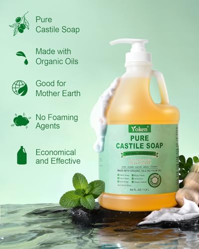 Image of Yoken EWG Peppermint Castile Soap 64oz, Multi-Use Liquid Soap Cleanser