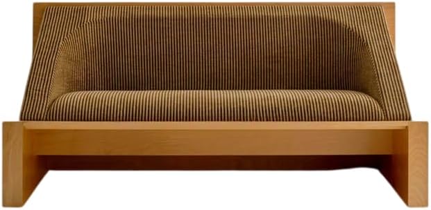 Modern 2 Seater Brown Corduroy Sofa, Minimalist Wood Frame Loveseat, Wabi Sabi Low Profile Couch for Living Room, Bedroom, Hotel Lobby, Office, Lounge, Reception Area
