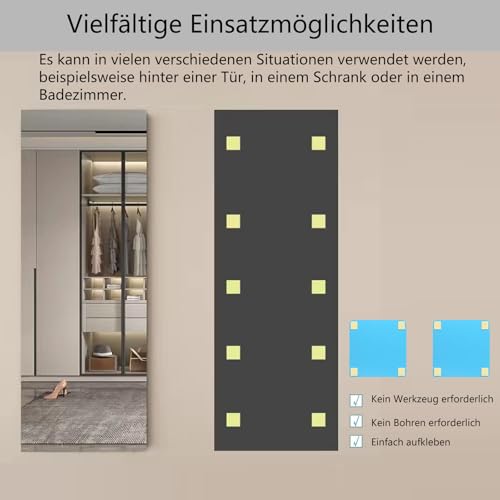 Cosrogo Wandspiegel Selbstklebend (30 x 120cm Einzelstück) Spiegelfolie Wandspiegel Klebespiegel,DIY Türspiegel Ganzkörperspiegel Acryl 2mm Dicke,für Schlafzimmer Wohnzimmer Kinderzimmer Schrank
