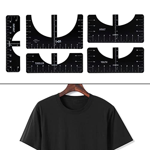 Juego de 2 herramientas de alineación para camisetas, guía de herramientas para diseños centrales, 5 piezas, negro, 5 piezas