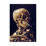Wee Blue Coo Van Gogh Skull Burning Cigarette Old Painting Impresión del Arte 12 x 16 Pulgadas
