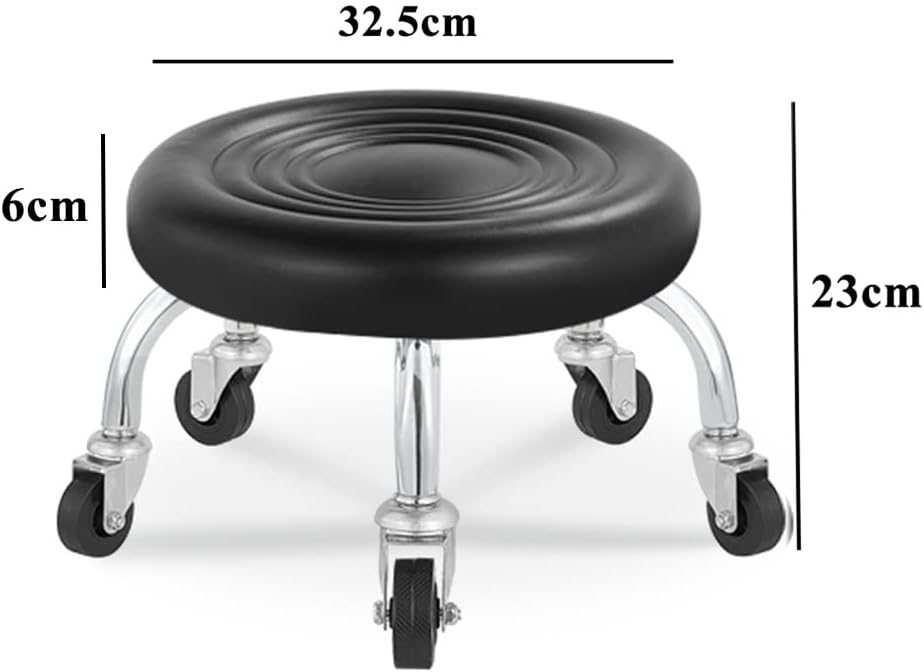Stool Saddle Stool Small Stool Rolling Stool,Low Rolling Stool with Wheels,PU Leather Low Roller Seat Stool Chair, Rolling Seat Stool for Home Office Garage Shop (Plaid 32.5 * 23 * 6cm)