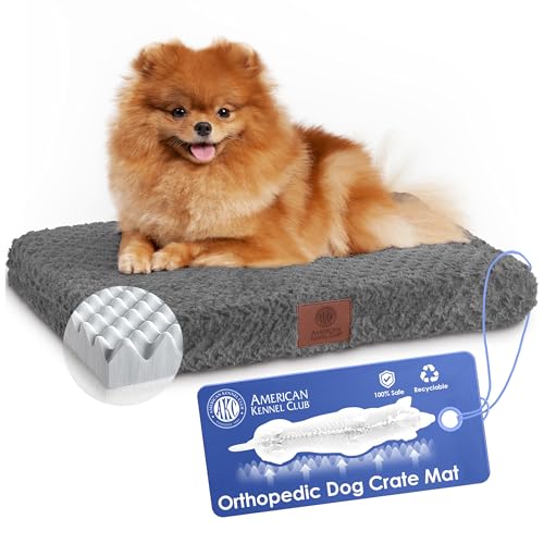 American Kennel Club Orthopedic Memory Foam Dog Crate Bed, Egg Crate Foam, Washable Cover, Non-Skid Bottom, Relieves Joint Pain, Breathable, Durable, 24x19, Gray