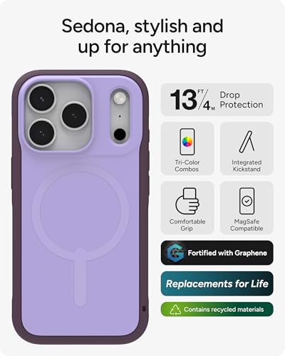 Image of ZAGG Sedona Snap Case for iPhone 17 Pro - Purple Dusty Grape, Drop Protection (13ft /4m), Graphene-Reinforced Multi-Layer Protection, MagSafe Phone Case with Impact-Absorbing Bumpers, Slim