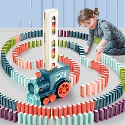 Juego de juguetes de tren dominó para niños