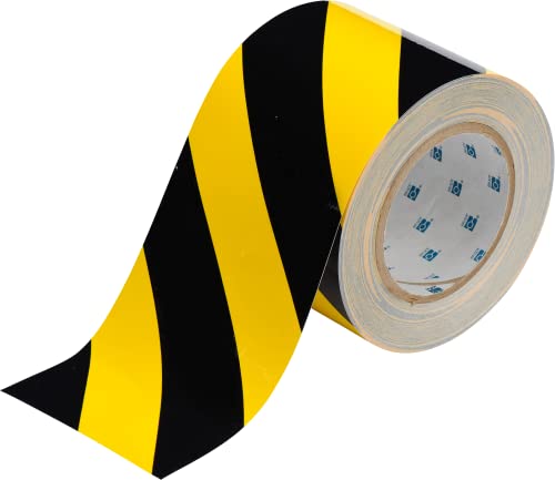 Brady ToughStripe Floor Marking Tape - Yellow and Black Diagonal Stripes, Non-Abrasive Tape - 3
