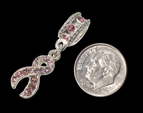 Pendant Unisex Antique Silver Colored Breast Cancer Awareness Ribbon With Pink Rhinestones Dangle Charm #TOP3