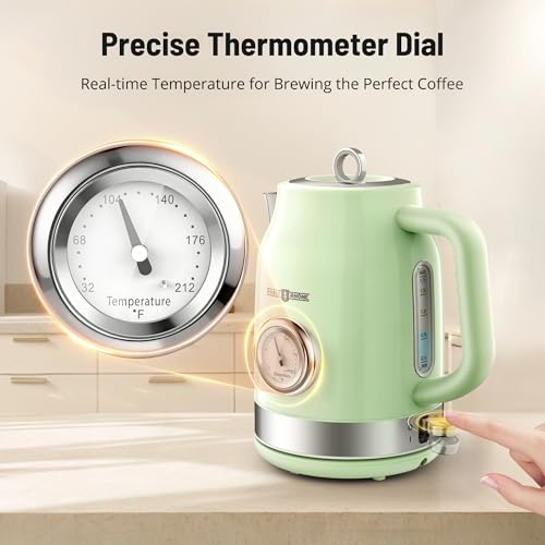 Image of Hot Tea Kettle Water Boiler with Thermometer, 1500W Fast Heating Stainless Steel Tea Pot, Cordless with LED Indicator, Auto Shut-Off & Boil Dry Protection