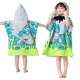 Athaelay Wearable Hooded Towel for Kids Toddlers Bath Pool Beach Boy Girl Swim Poncho Cover-ups, Shark Theme with Bag