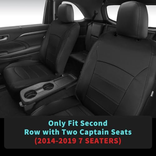 FEINEPRO Highlander Seat Covers for Toyota Highlander 2014 2015 2016 2017 2018 2019 7 Seats Full Set Faux Leather, 3-Row Second Row Captain's Chairs, Car Seat Protectors Accessories - Black by FEINEPRO - Image 3