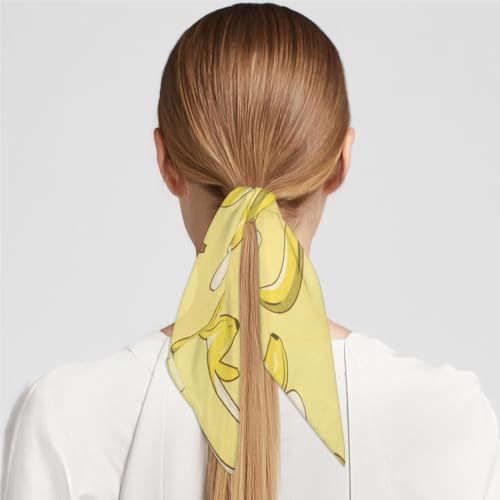 KOBLEN Banana Fruit Pattern Silk Scarf 23.6x23.6 Inch Square Neck Scarf for Women Breathable Lightweight Neckerchief Silk Head Scarf Hair Wrap4