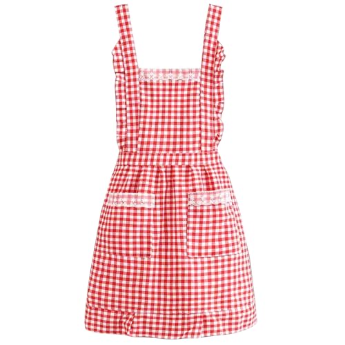 YGKYMVW Keukenschort, katoenen schort met bloemenpatroon, schort met 2 zakken, kookschort rood dames schort keuken bakken schorten slabschort voor keuken restaurant café hotel