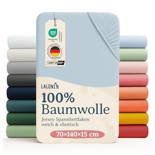 Jollein Spannbettlaken Gitterbett Jersey 60 x 120 cm - Storm Grey - 2 Stück 3 Laleni 2er-Set Spannbettlaken Babybett Kinderbett 70x140 cm - Oeko-Tex Zertifiziert, 100% Baumwolle, atmungsaktives Spannbetttuch Jersey Baby, 135 g/m², Hellblau