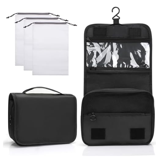 Zivacate Trousse de Toilette à Suspendre, Trousse Toilette étanche avec poignée, Sac de Rangement Maquillage Homme Femme avec 3 Sac à Cordon pour Voyage, Affaires, Fitness, Camping – Noir