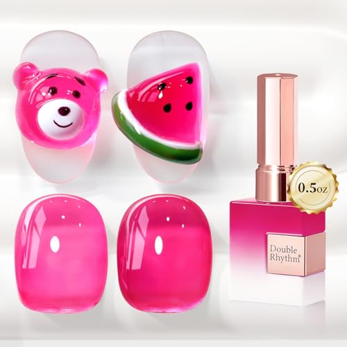 Double Rhythm Translucent Gel Polish Sheer Neutral Natural Light Milky Same Color Same Bottle 15ML Jelly Nail Polish Nail Art DIY at Home (Pink Clear-A1323)