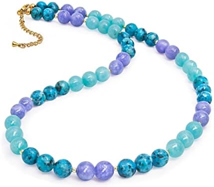 PEARLFECT Beaded Necklace for Women,8MM Jasper Stone Necklace, Handmade Fashion Jewelry Gifts,Bead Choker Necklace (18 inch, Blue/Green)