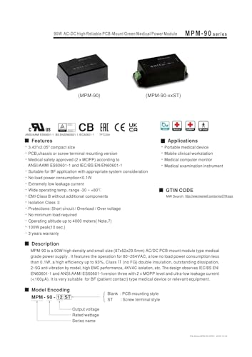 Module alimentation 90W CA-CC MPM-90-24ST avec bornier à vis - 4