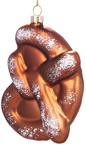 BRUBAKER Brezel - Handbemalte Weihnachtskugel aus Glas - Mundgeblasener Christbaumschmuck Figuren lustig Deko Anhänger Baumkugel - 13 cm