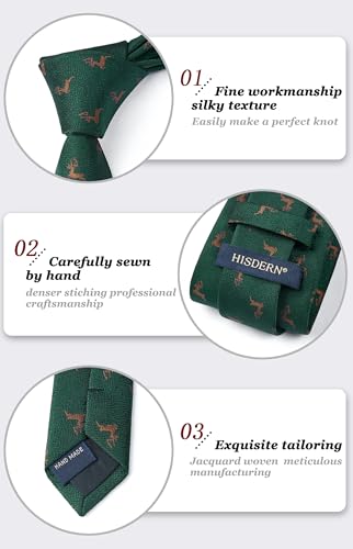 Image of HISDERN Ties for Men Classic Animal Tie and Pocket Square Set Jacquard Woven Silk Neckties Handkerchief Wedding Party