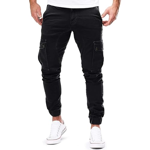 JEKE-DG Men's Slim Fit Ankle Cargo Pants Fashion Regular Casual Streetwear Pants Solid Distressed Pants with Pockets2