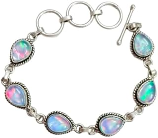 Turquoise Stone Bracelet, Silver overlay Pear Shape 7x10 MM Natural Gemstones Bracelet, Handmade Link Bracelet Jewelry Women's Day Gift For Mom Wife Sister Her