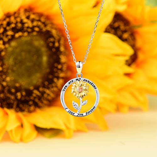 Ogoodsunj Sunflower Necklace Anklet Bracelet Earrings Ring - S925 Sterling Silver Jewelry Heart Pendant For Women Girls You Are My Sunshine (I Love You Forever) #TOP3