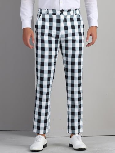 Lars Amadeus Gingham Plaid Pants for Men's Flat Front Trousers Business Tartan Dress Pants2