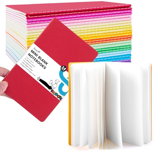 Koogel 24Pcs Mini Notebooks,48 Pages Rainbow Colorful Blank Notepad Multipack Notebook for Students Writing Memos Diary Traveler Supplies Making Plans,5.5 x3.5inch/14 x 9cm