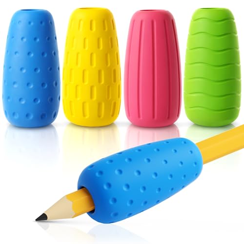 ELETIUO 4-Pack Silicone Egg Pencil Grips, Ergonomic Handwriting Aid for Kids & Adults, Colorful Cushioned Grips Improve Control for Righties & Lefties, Preschool Learning & Teacher Office Supplies