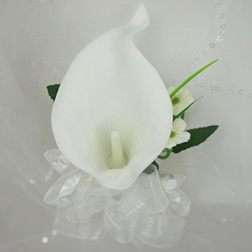 Lily Garden Artificial Flower Calla Lily Boutonniere Corsage With Ribbon (Wrist White) #TOP1
