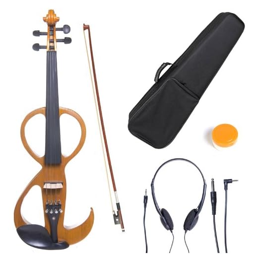 Cecilio 4/4 Full Size Electric Silent Violin, Hand-Carved Solid Maple Wood, Complete Set with Case & Ebony Fittings, Yellow Maple Metallic